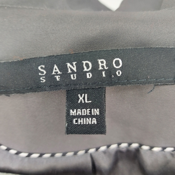 Sandro Studio Short Ruffle Neck Belted Trench Coat XL Charcoal Grey - Picture 4 of 10